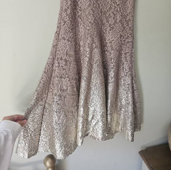 Free People Foiled Ombré Nude Tan Gold Lace Fit & N Flare Dress Boho Gypsy Party - Picture 10 of 13
